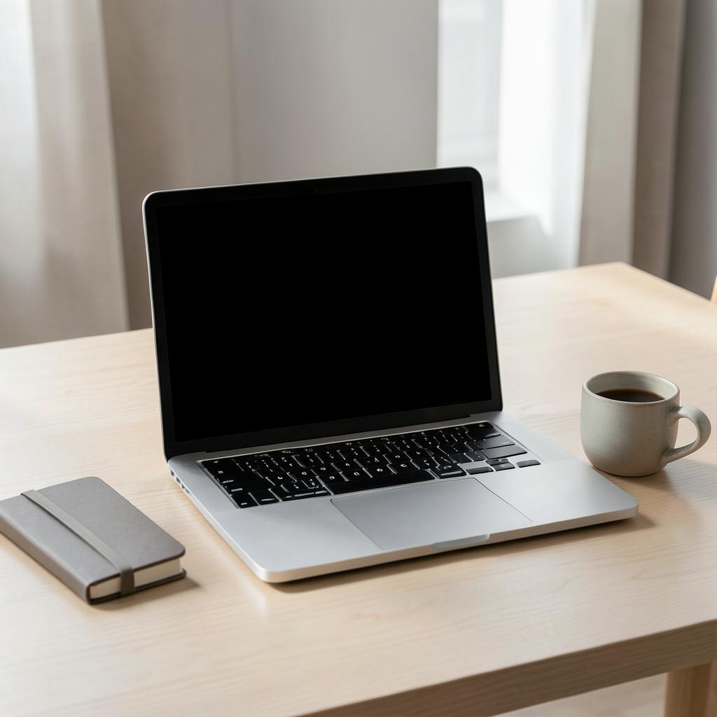 Creative direction: laptop on a light wooden desk