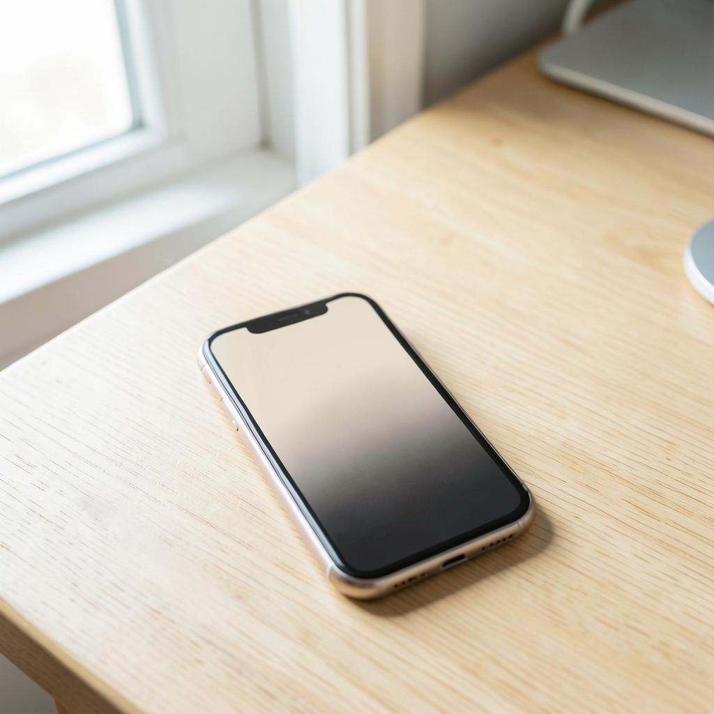 Marketing design: smartphone on a light wooden desk
